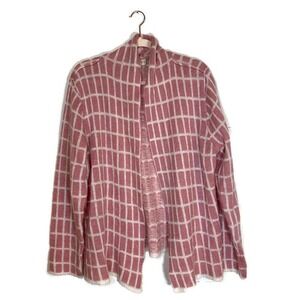 Appleseeds Open Front Cardigan Sz L Pink Cream Check Mohair Blend Granny Coastal